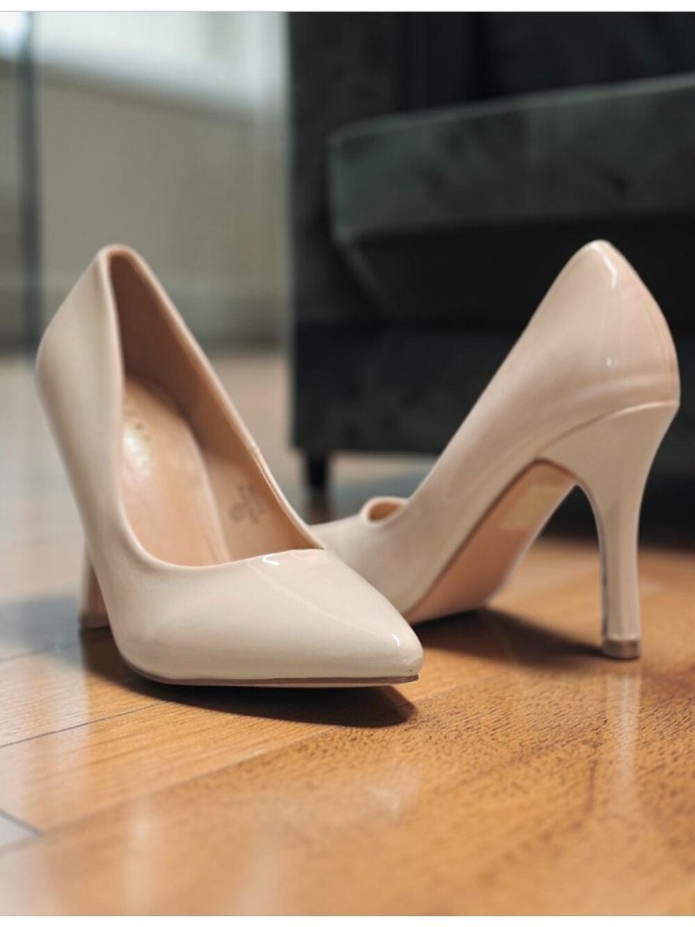 Nude Patent Faux Leather Pointed-Toe High Heels 4-Inch Stiletto
